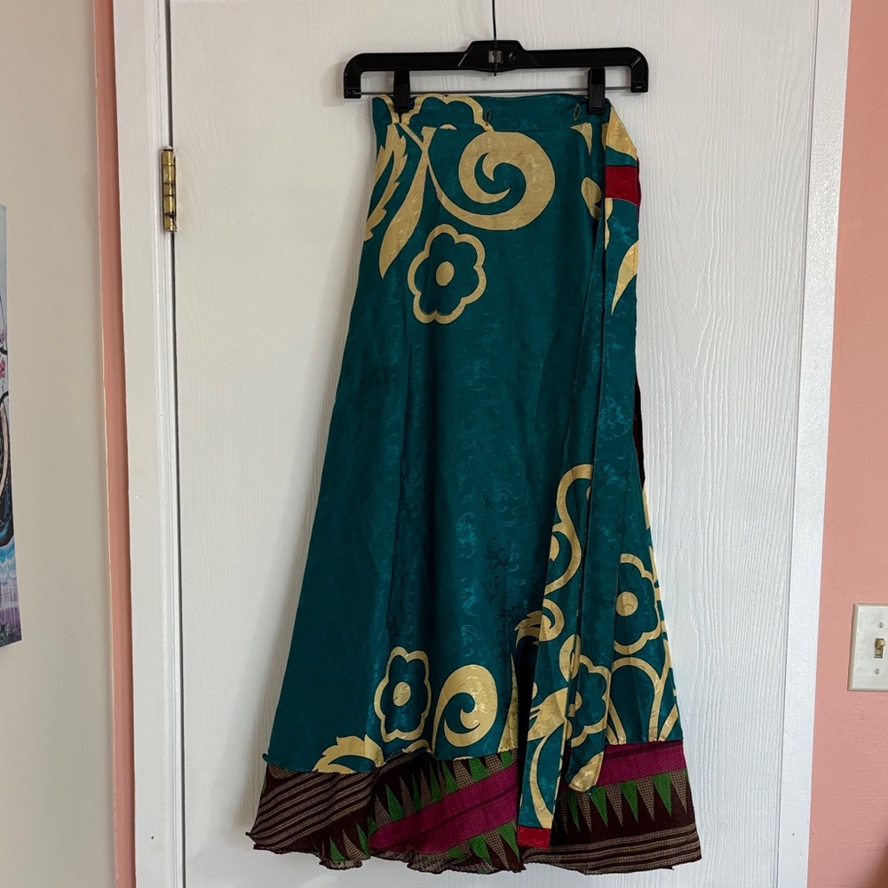 Teal & Gold Floral Wrap Skirt
